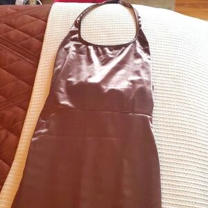 PrettyLittleThing Shimmering Brown  Satin Haulter Dress
